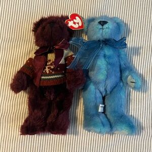 Ty Plush Bears in Blue and Burgundy
